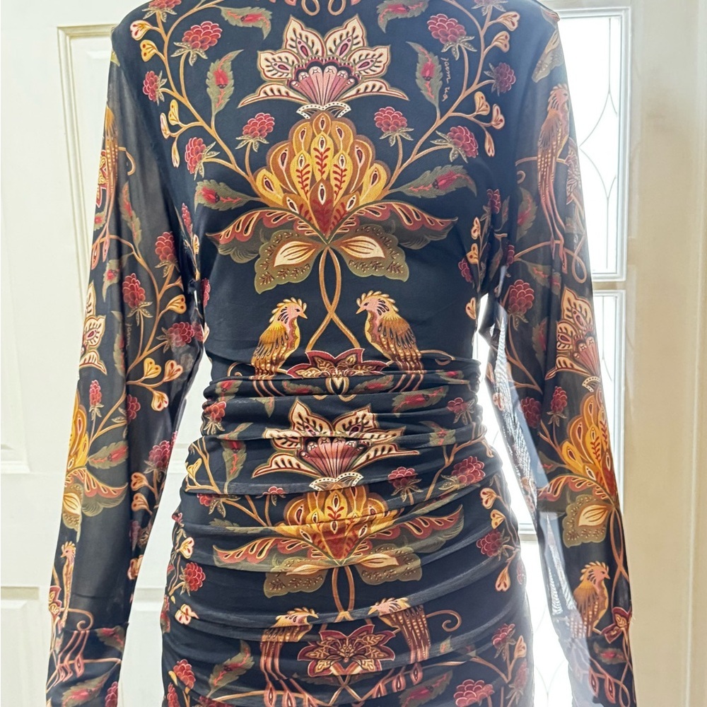 Farm Rio Transparent Berry Garden Long Sleeve Ruched Dress Size XL - Picture 8 of 14